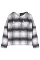 Romwe Check Letters Print Crop Black Coat