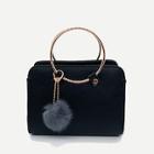 Romwe Pom Pom Detail Ring Handle Bag