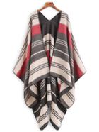 Romwe Beige Contrast Stripe Warm Poncho Scarf