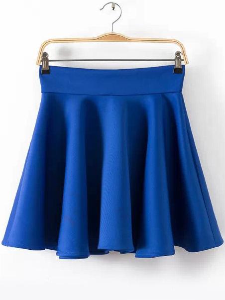 Romwe Blue High Waist Pleated Skirt