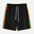 Romwe Guys Rainbow Striped Side Drawstring Shorts