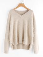 Romwe Dip Hem Speckled Knit Fuzzy Jumper