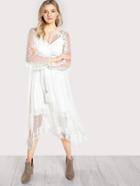 Romwe Hanky Hem Frilled Dot Mesh 2 In 1 Dress