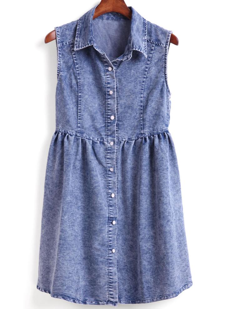 Romwe Lapel With Buttons Shirt Denim Dress