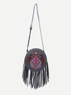 Romwe Black Tribal Print Round Shaped Fringe Shoulder Bag