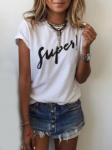 Romwe White Short Sleeve Letters Print Loose T-shirt