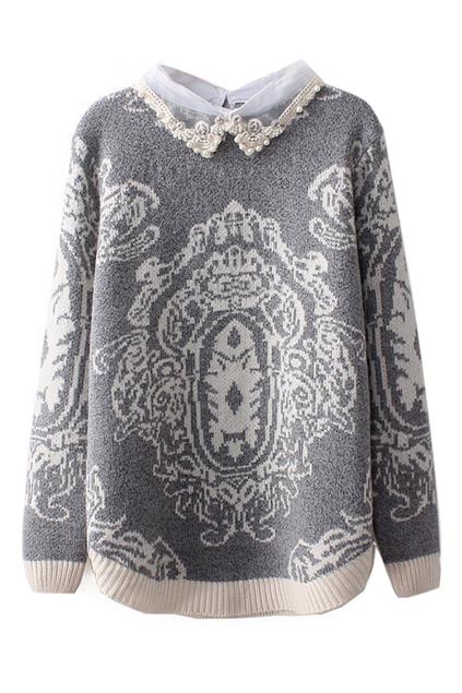 Romwe Dual-tone Totem Knitted Jumper