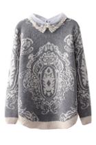 Romwe Dual-tone Totem Knitted Jumper