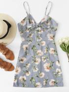 Romwe Floral Print Knot Front Cami Dress