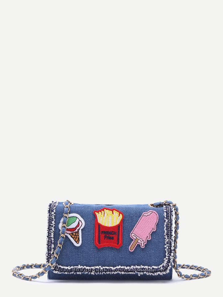 Romwe Blue Denim Raw Edge Flap Messenger Bag