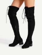 Romwe Lace Up Front Block Heeled Thigh High Boots