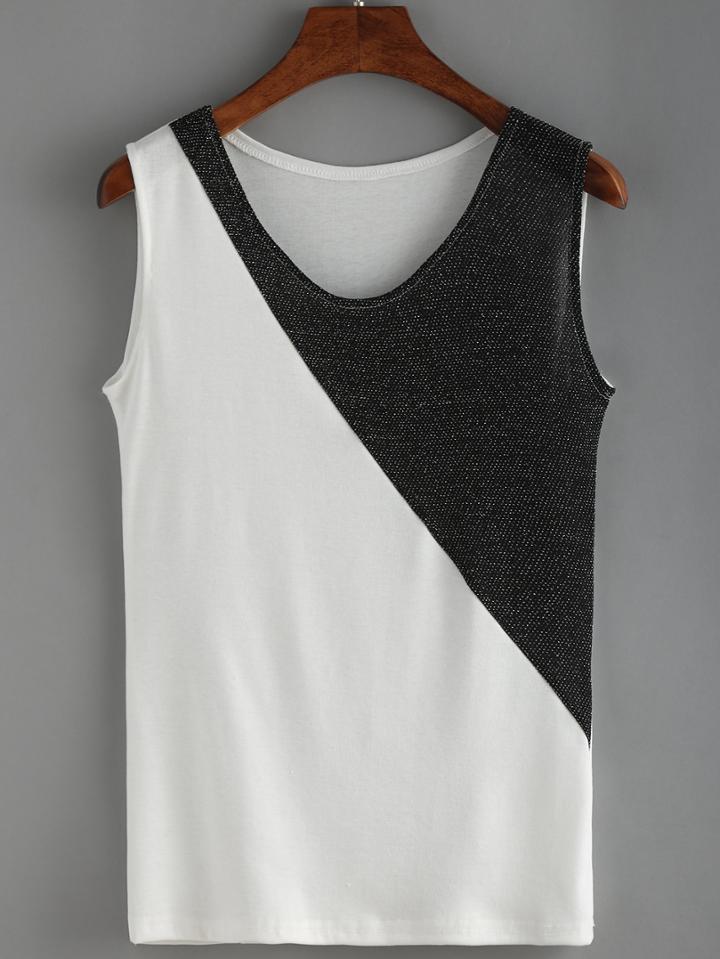 Romwe Contrast Glitter Tank Top