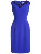Romwe Blue V Neck Sleeve Embroidered Bodycon Dress