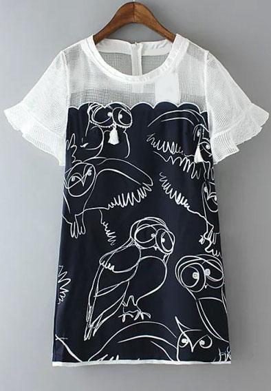 Romwe Ruffle Sleeve Graffiti Print Dress