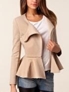 Romwe Round Neck Peplum Hem Apricot Coat