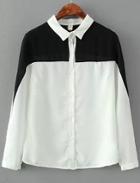 Romwe Black And White Lapel Buttons Loose Blouse