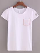 Romwe Leather Patch Two-tone Pocket T-shirt