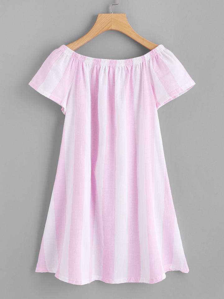 Romwe Off Shoulder Striped Dress