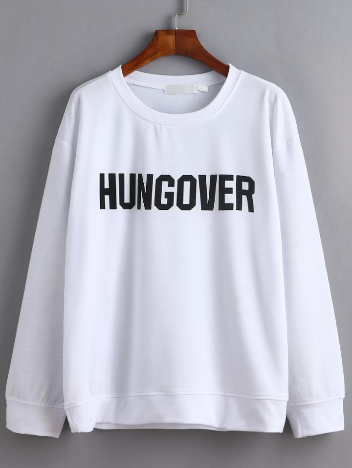 Romwe White Letter Print Sweatshirt