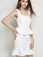 Romwe Scoop Neck Sleeveless Top With Peplum Hem White Skirt