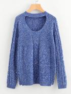 Romwe Marled Mixed Knit Cutout Neck Jumper