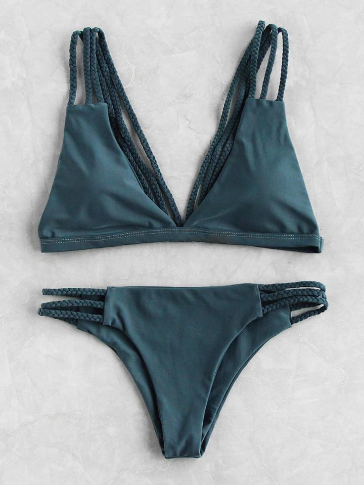 Romwe Braided Strap Ladder Cutout Bikini Set