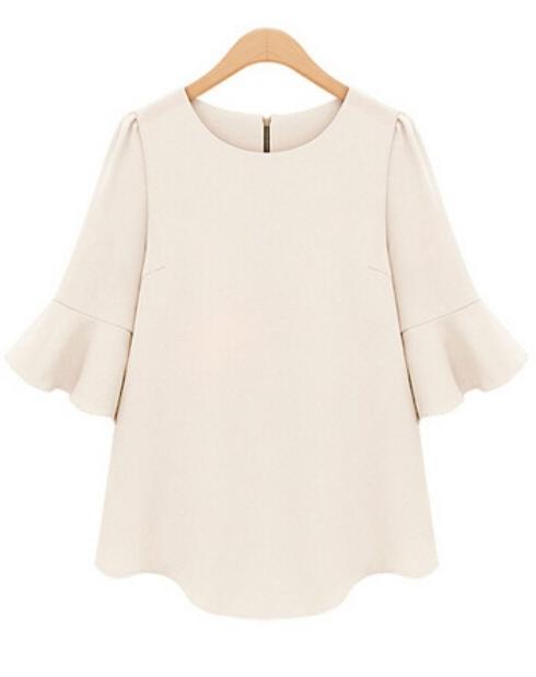 Romwe Half Sleeve Flouncing Chiffon White Blouse
