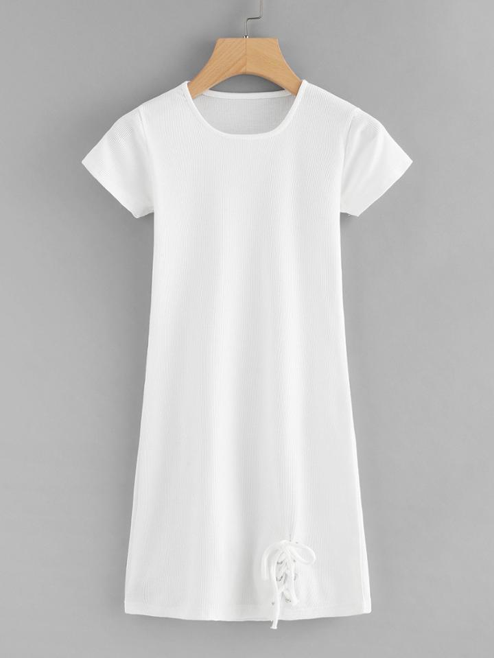 Romwe Lace Up Hem Ribbed Tee Dress