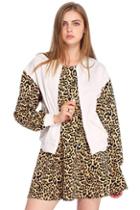 Romwe Leopard Sleeved White Jacket