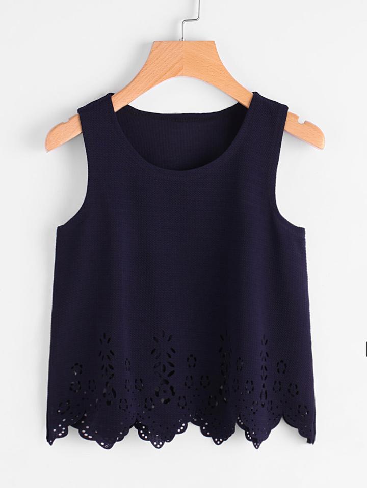 Romwe Scallop Laser Cut Textured Tank Top