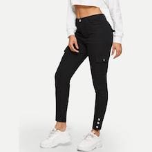 Romwe Button Hem Flap Pocket Skinny Jeans