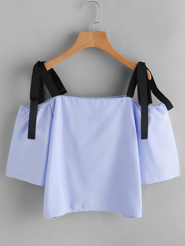 Romwe Contrast Bow Tie Strap Top
