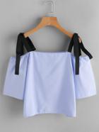 Romwe Contrast Bow Tie Strap Top