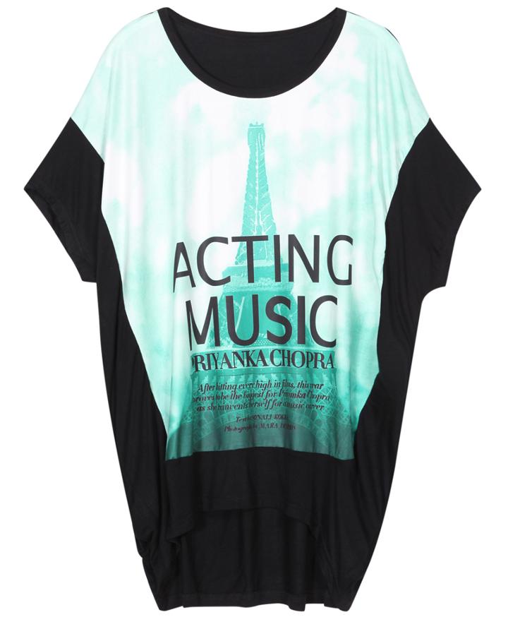 Romwe Dip Hem Bat Sleeve Letter Print T-shirt