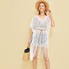 Romwe Lace Sheer Belted Cover Up