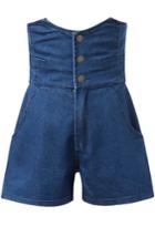 Romwe High Waist Single-breasted Denim Blue Shorts