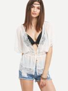 Romwe Lace Insert Plunge Neck Cover-up Blouse