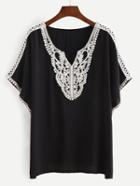 Romwe Black Contrast V Neck T-shirt