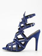 Romwe Faux Suede Caged Studded Sandals - Blue