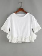 Romwe White Ruffle Hem T-shirt