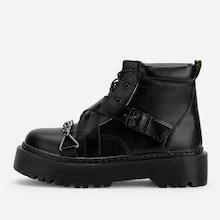 Romwe Buckle Design Lace-up Boots
