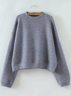 Romwe Grey Ribbed Drop Shoulder Loose Sweater