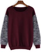 Romwe Round Neck Contrast Sleeve Loose Red Sweatshirt