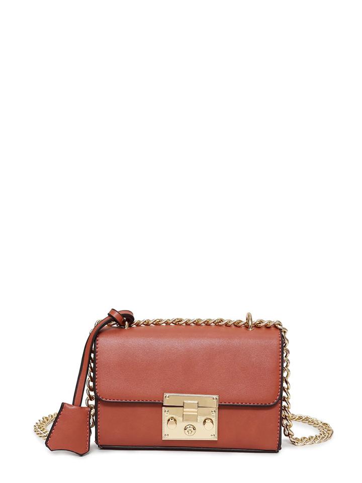 Romwe Contrast Trim Push Lock Chain Bag