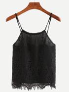 Romwe Lace Overlay Cami Top - Black