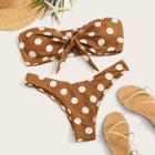 Romwe Polka Dot Bandeau With Hister Bikini Set