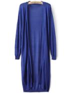 Romwe Royal Blue Long Shawl Cardigan