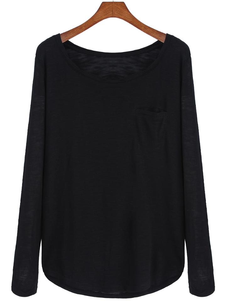 Romwe Long Sleeve Pockets T-shirt