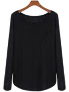 Romwe Long Sleeve Pockets T-shirt