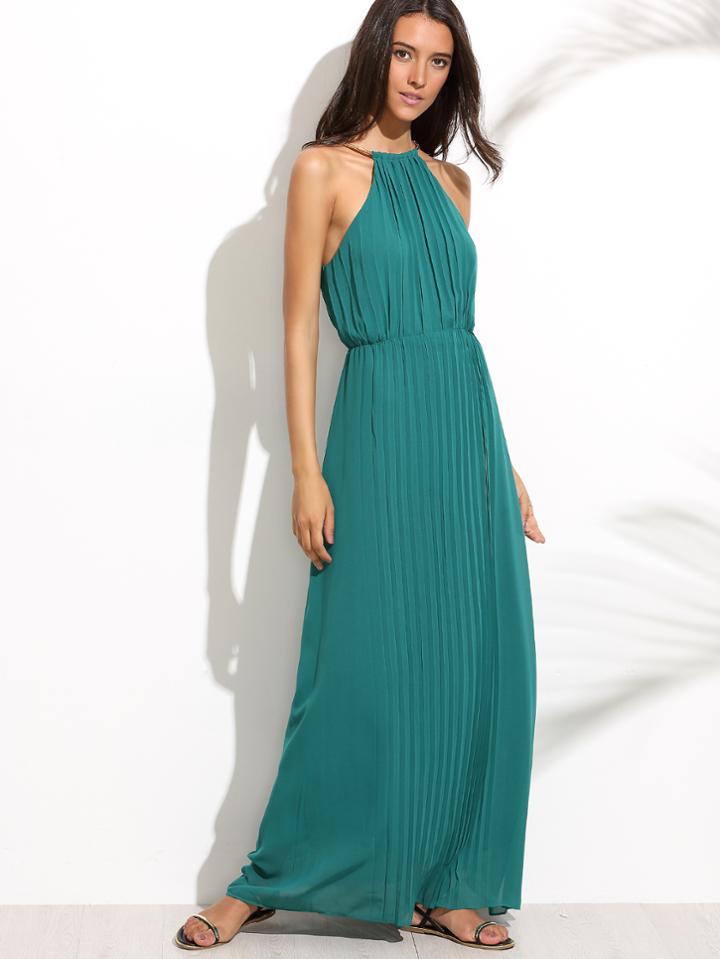 Romwe Green Halter Cutout Back Maxi Dress